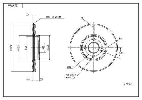 224926 Hart Тормозной диск для Mazda 2