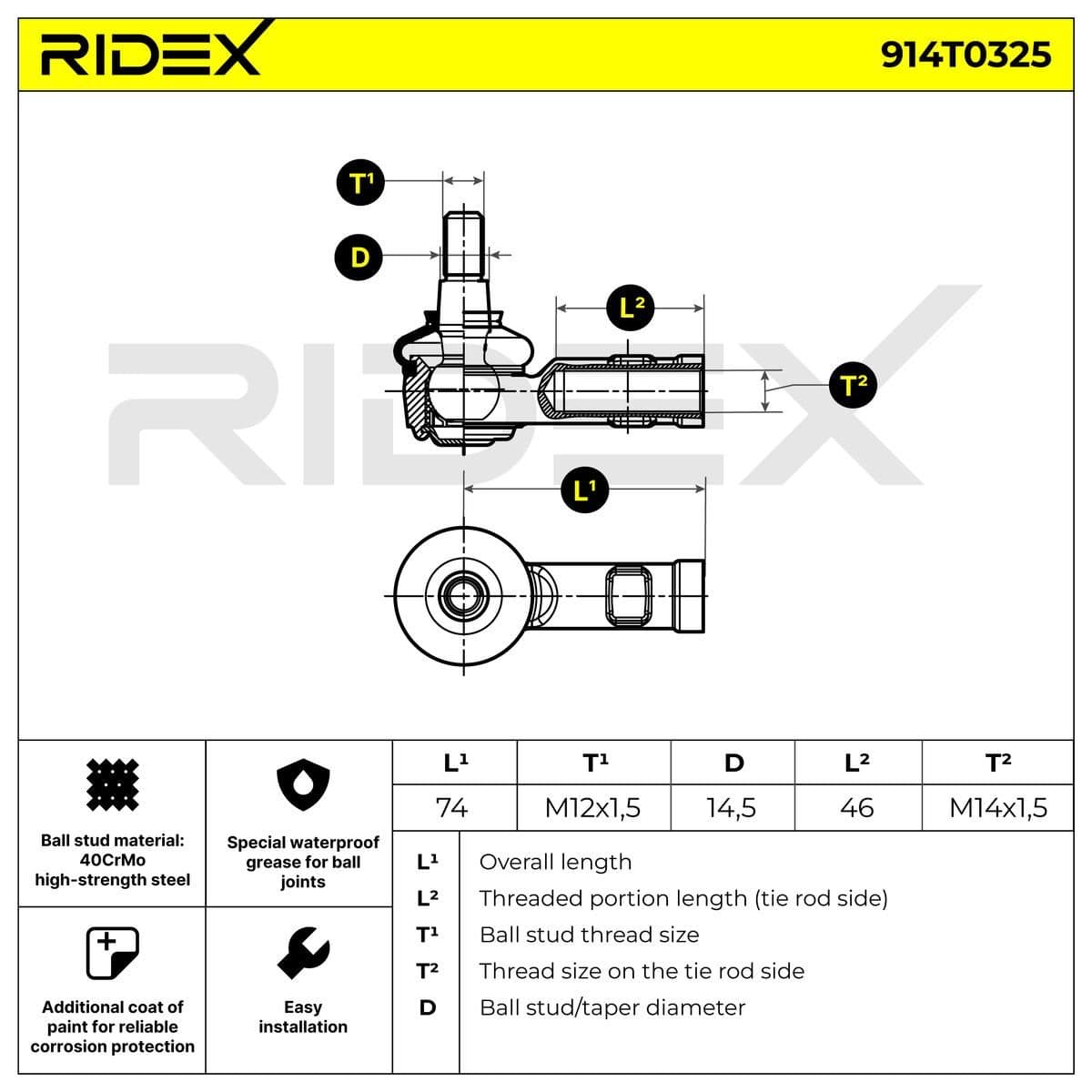 914t0325 RIDEX Наконечник рулевой тяги