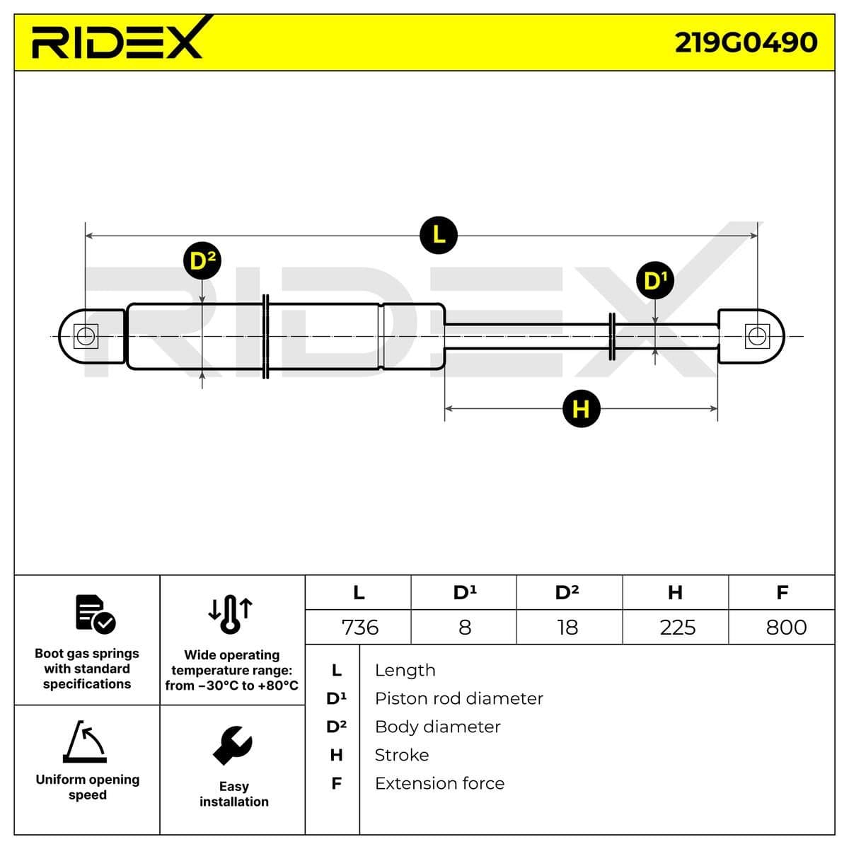 219g0490 RIDEX Газовий упор багажника для Toyota Hiace