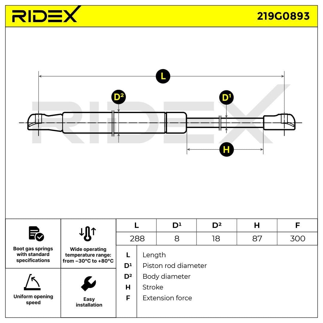 219g0893 RIDEX Газовый упор багажника для BMW 6 Series