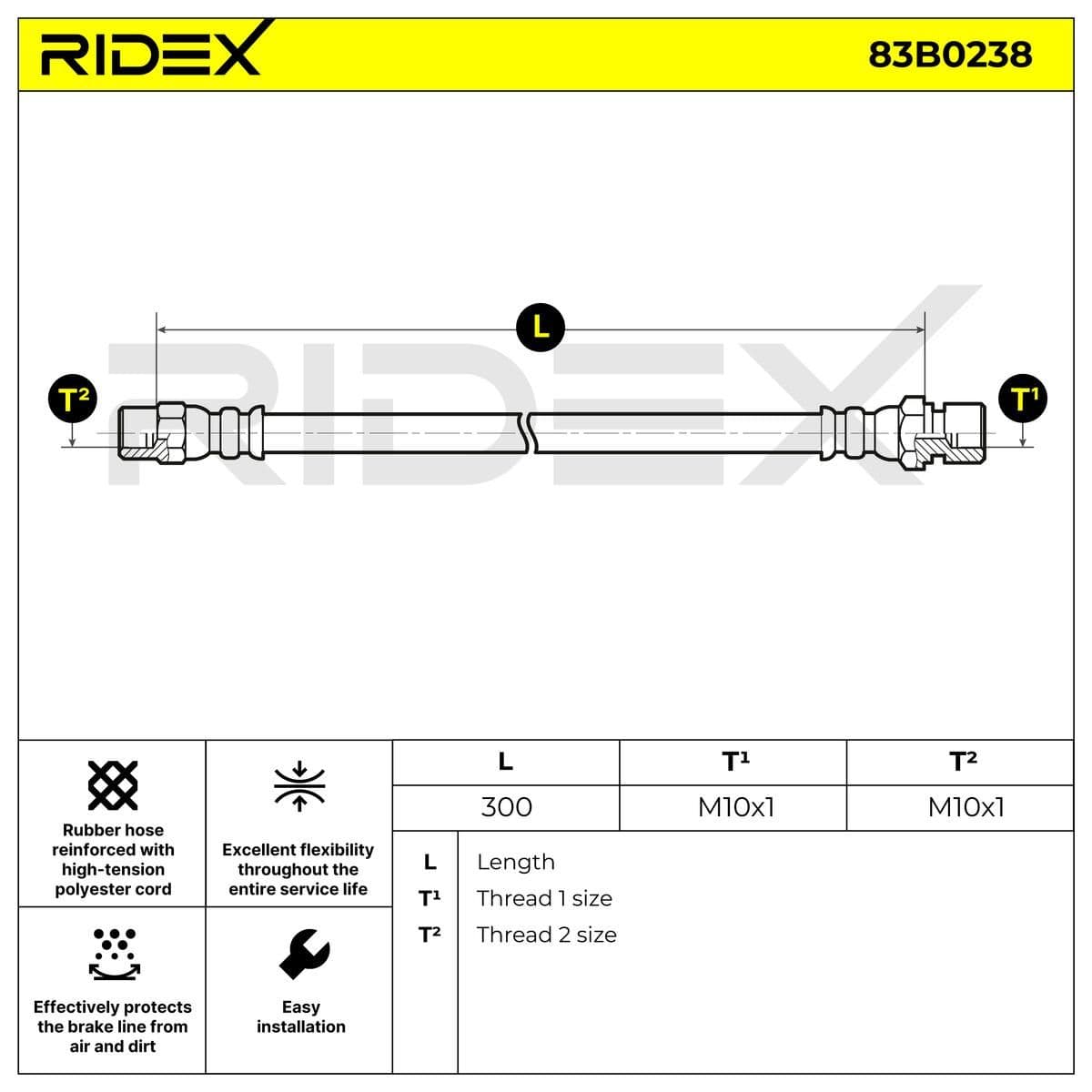 83b0238 RIDEX Гальмівний шланг для Porsche 911