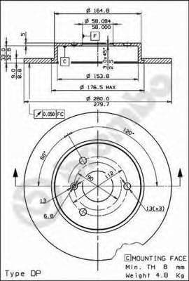 08.8163.10 Brembo Тормозной диск