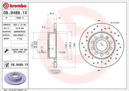08.9488.1X Brembo Гальмівний диск