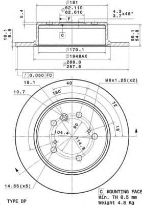 08.A150.11 Brembo Гальмівний диск
