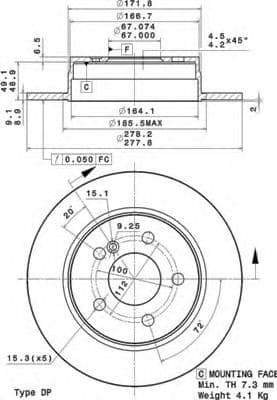 08.A737.11 Brembo Гальмівний диск для Mercedes C-Class