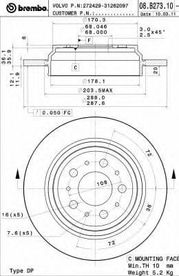 08.B273.10 Brembo Гальмівний диск
