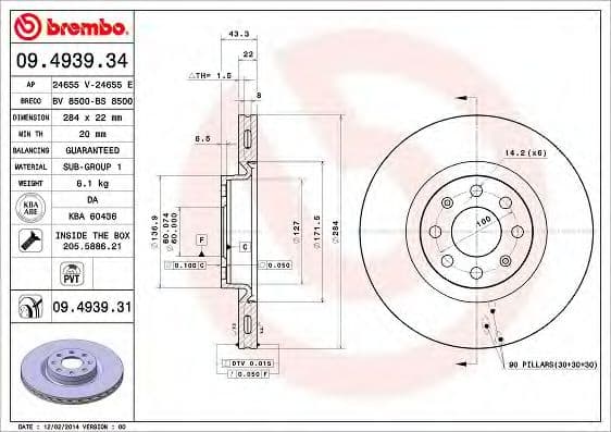 09.4939.31 Brembo Тормозной диск