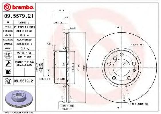 09.5579.21 Brembo Гальмівний диск