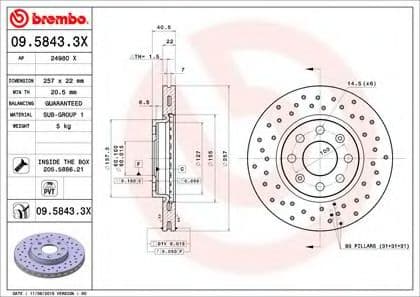 09.5843.3X Brembo Гальмівний диск