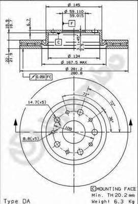 09.6769.21 Brembo Гальмівний диск для Lancia Thesis