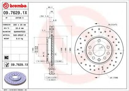 09.7629.1X Brembo Гальмівний диск