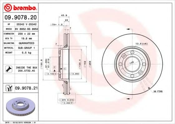 09.9078.20 Brembo Тормозной диск
