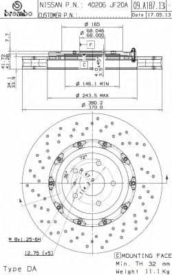 09.A187.13 Brembo Тормозной диск для Nissan GT-R