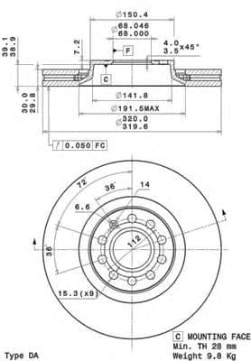 09.A598.11 Brembo Тормозной диск