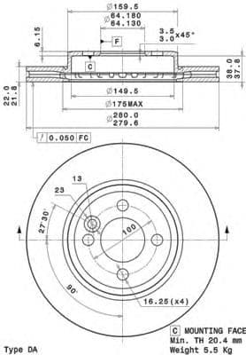 09.A761.11 Brembo Гальмівний диск