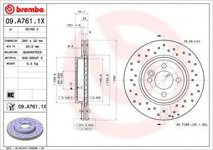 09.A761.1X Brembo Гальмівний диск