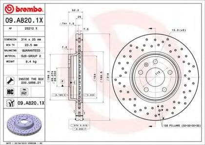 09.A820.1X Brembo Тормозной диск