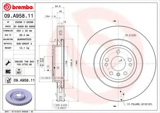 09.A958.11 Brembo Тормозной диск