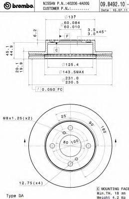 09.B492.10 Brembo Тормозной диск