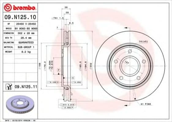 09.N125.11 Brembo Гальмівний диск