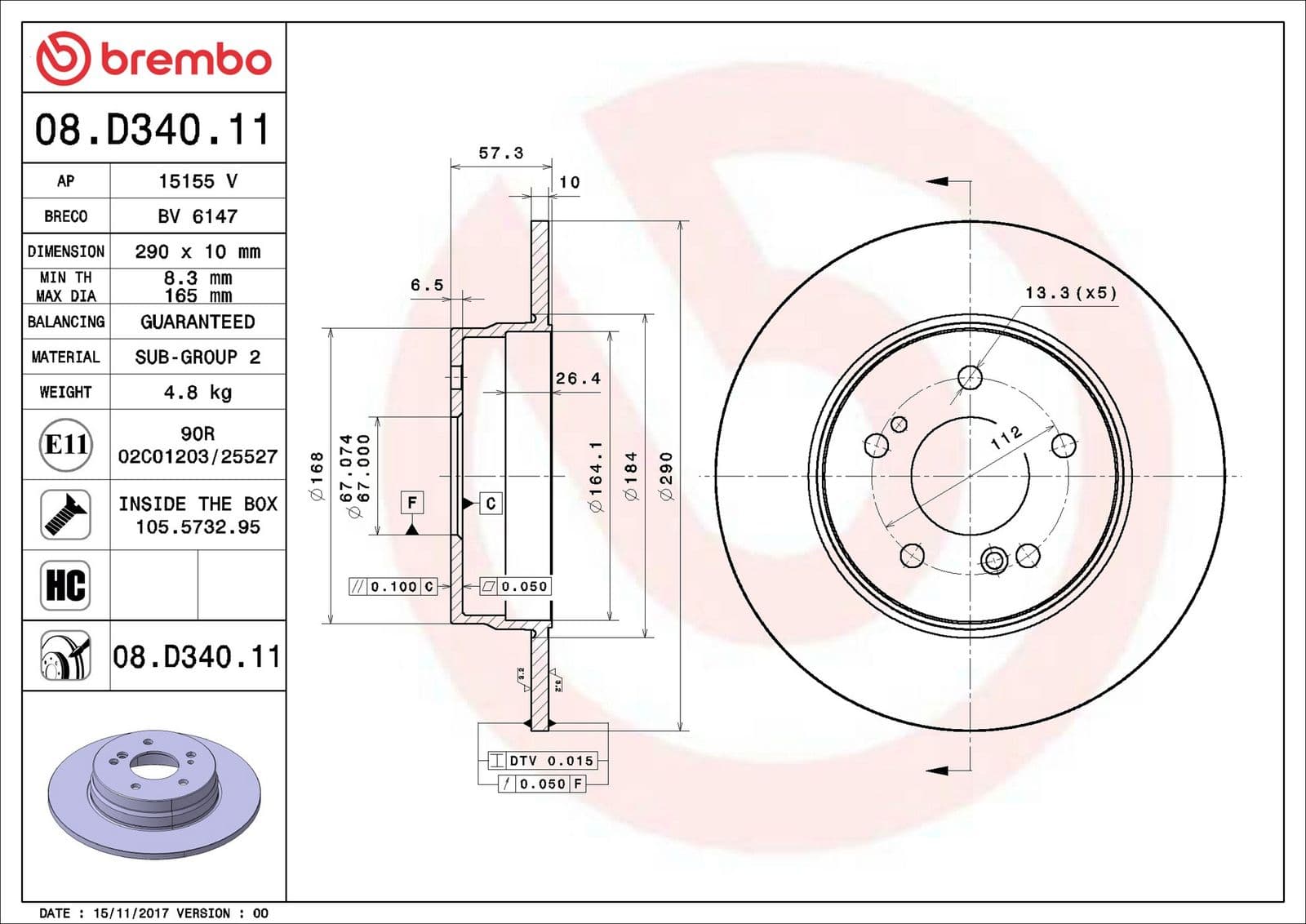 08d34011 Brembo Гальмівний диск для Mercedes SL-Class