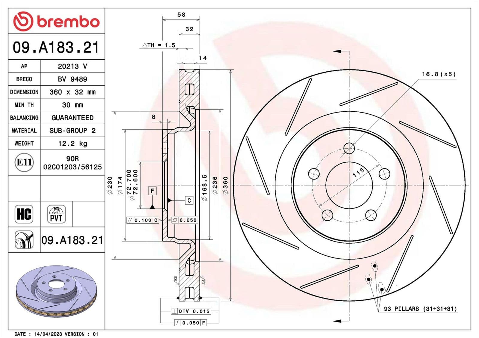 09a18321 Brembo Гальмівний диск
