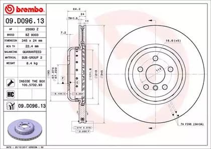 09D09613 Brembo Гальмівний диск
