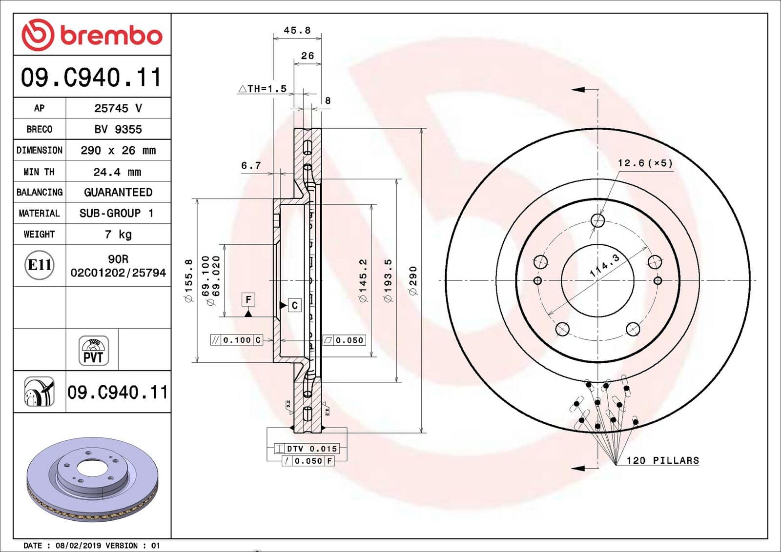 09c94011 Brembo Тормозной диск для Mitsubishi Grandis