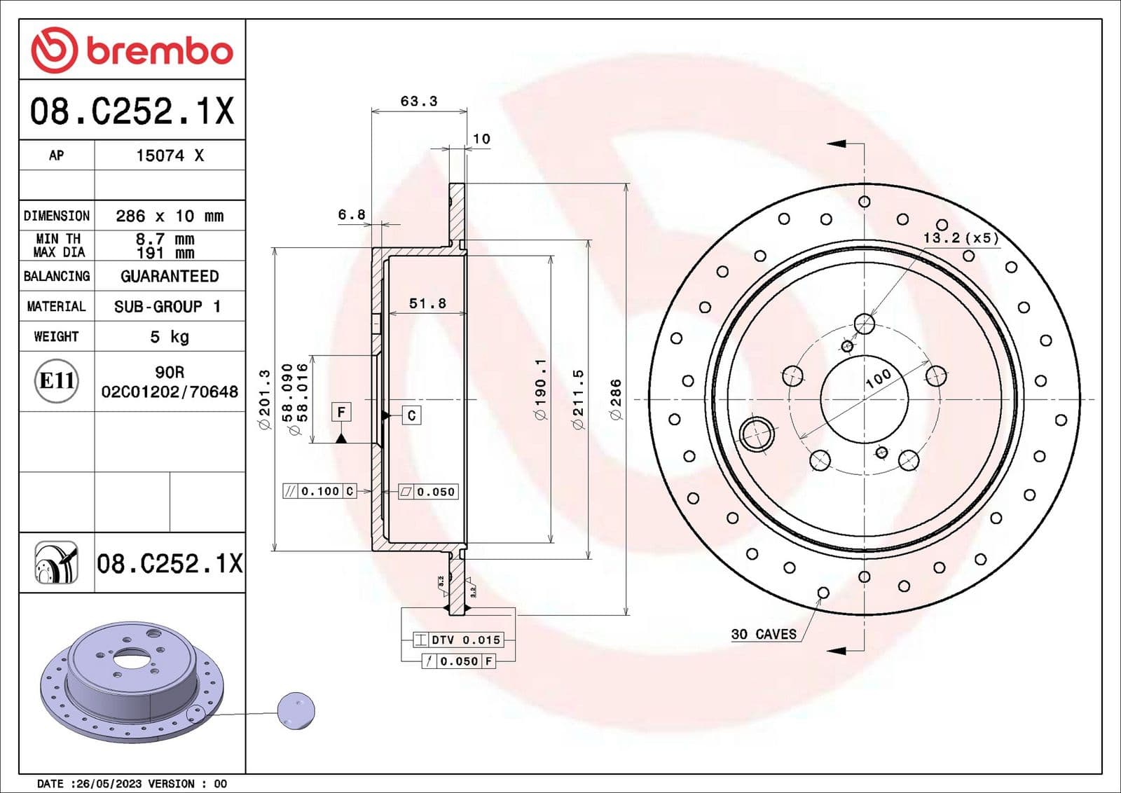 08c2521x Brembo Тормозной диск