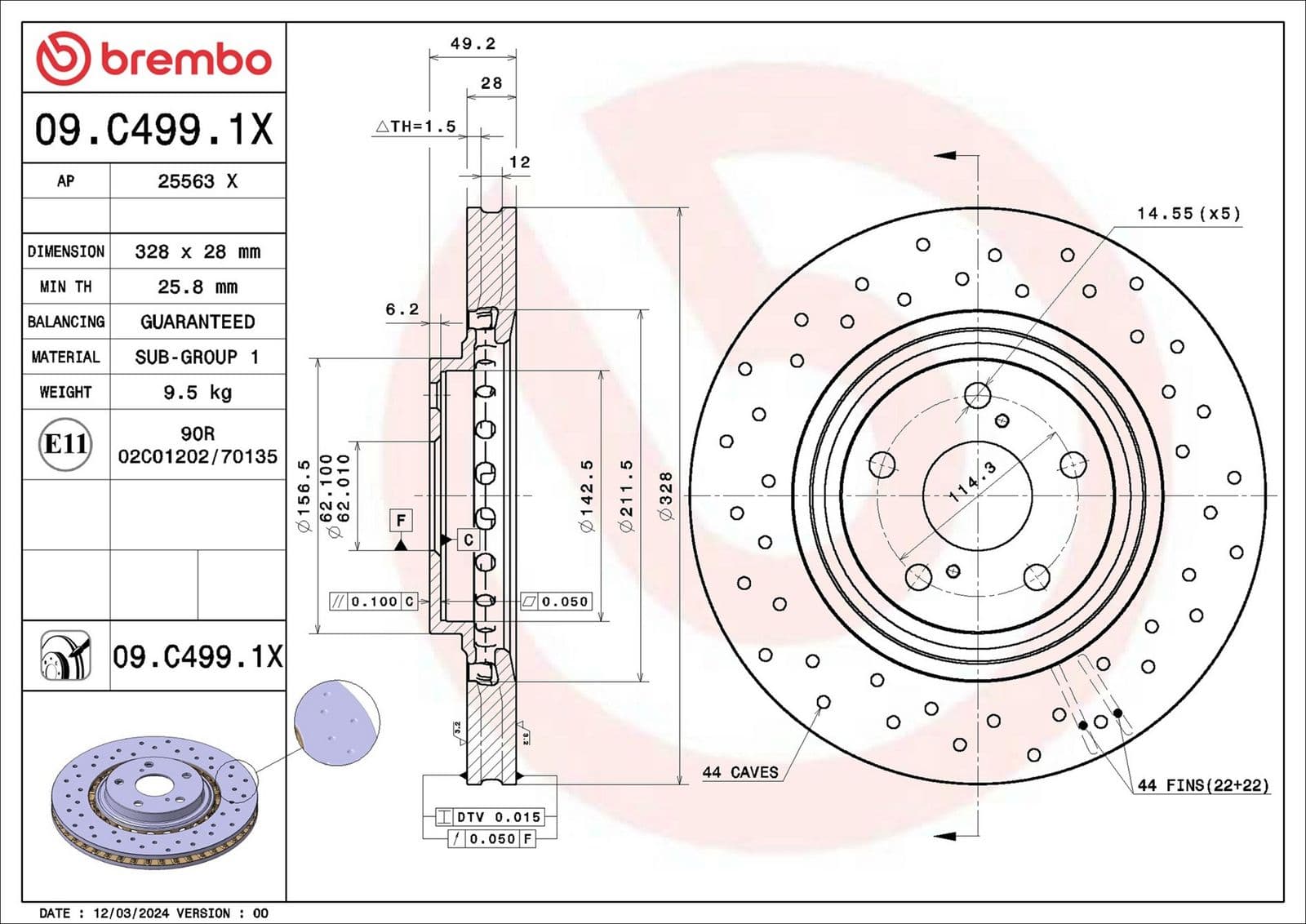 09c4991x Brembo Гальмівний диск