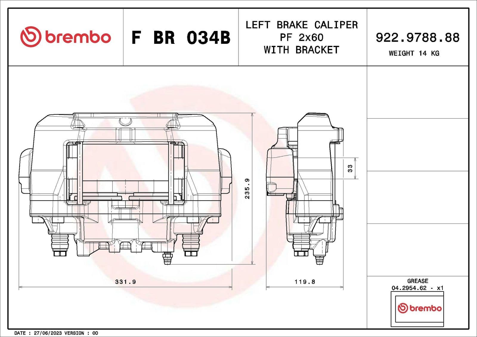 fbr034b Brembo Тормозной суппорт