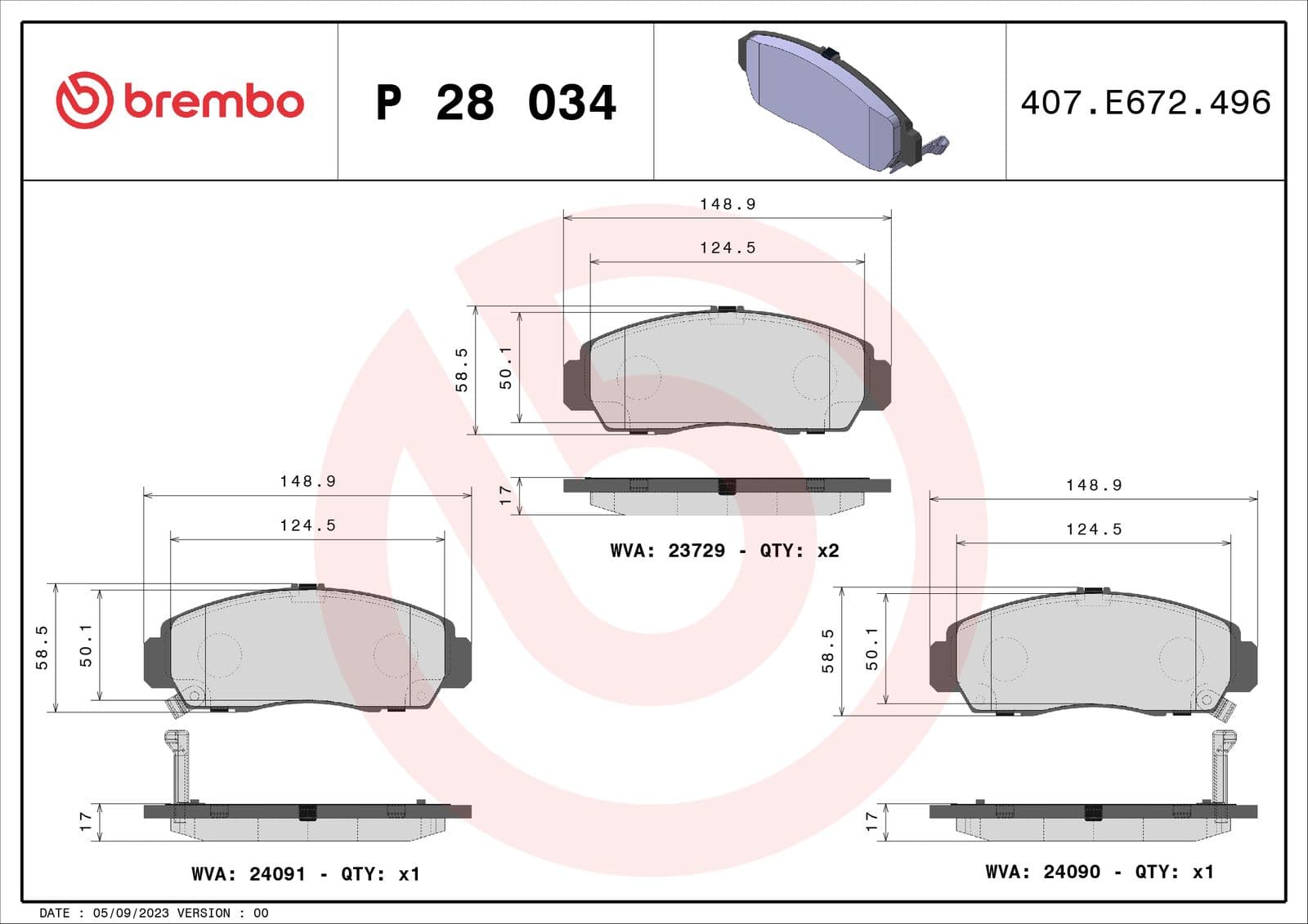p28034x Brembo Тормозные колодки