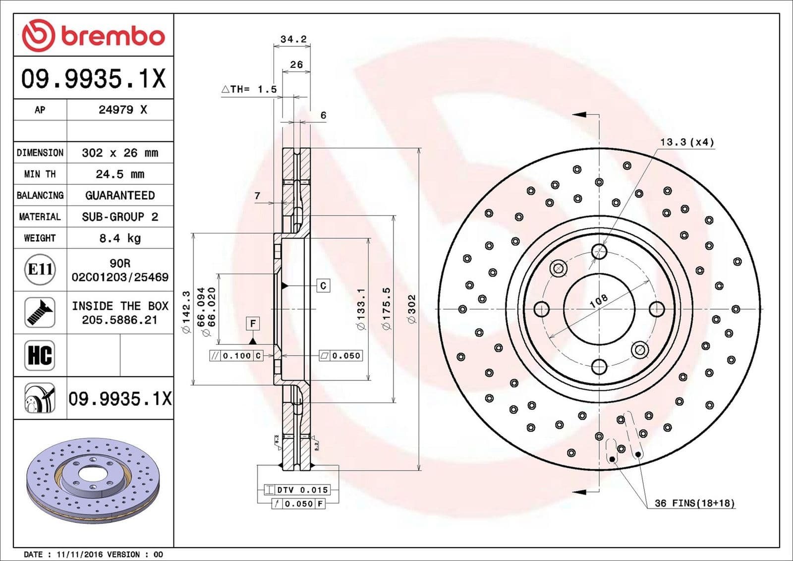 0999351x Brembo Гальмівний диск