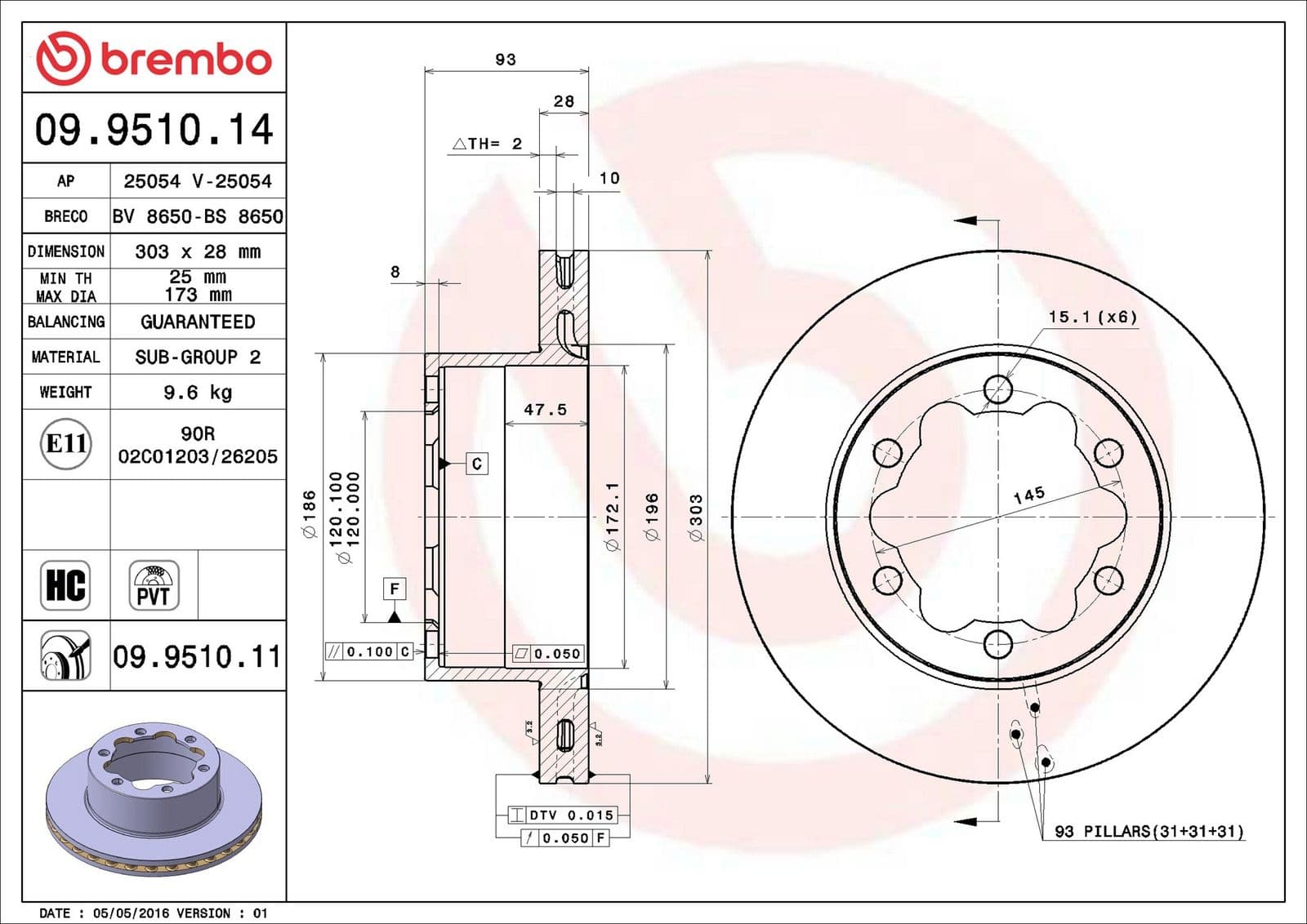 09951011 Brembo Гальмівний диск