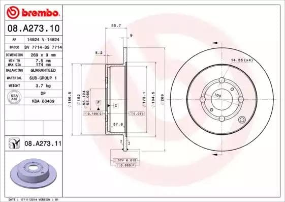 08A27311 Brembo Тормозной диск