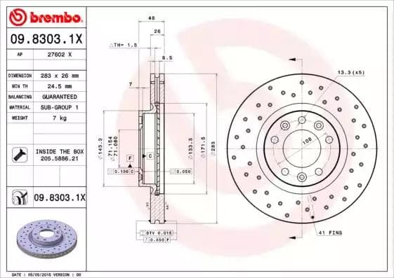 0983031X Brembo Тормозной диск