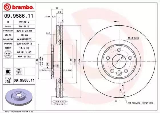 09.9586.11 Brembo Тормозной диск
