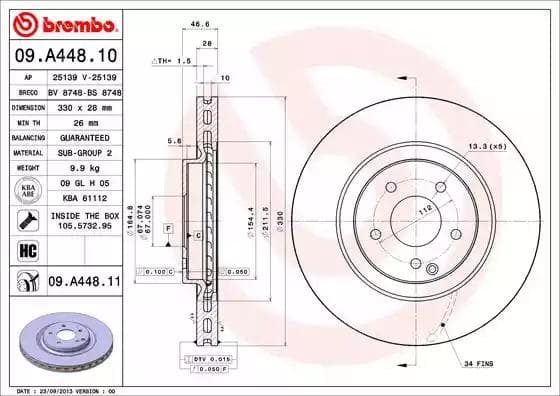 09.A448.11 Brembo Тормозной диск