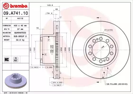 09A74110 Brembo Тормозной диск