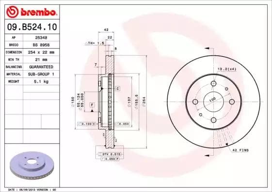 09B52410 Brembo Тормозной диск