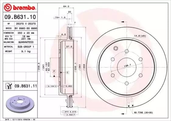 09B63111 Brembo Тормозной диск