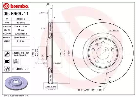 09B96911 Brembo Тормозной диск