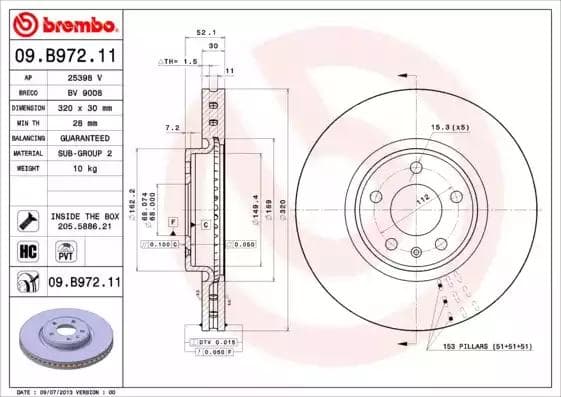 09B97211 Brembo Тормозной диск