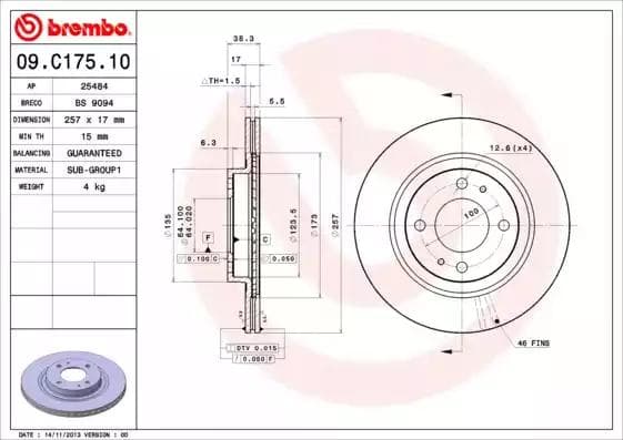 09C17511 Brembo Гальмівний диск