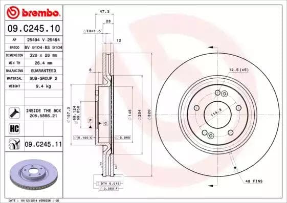 09C24511 Brembo Тормозной диск