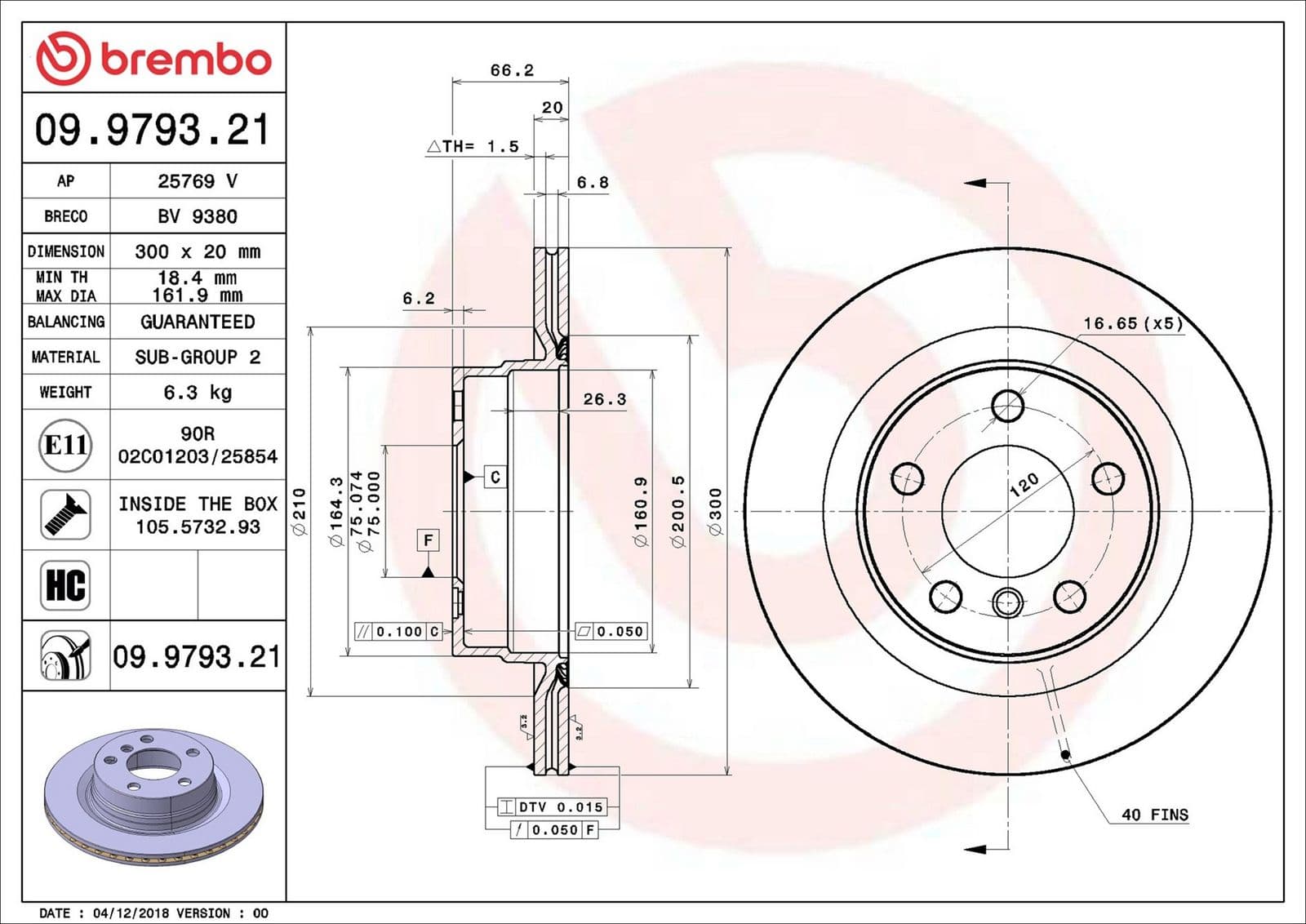 09979321 Brembo Гальмівний диск