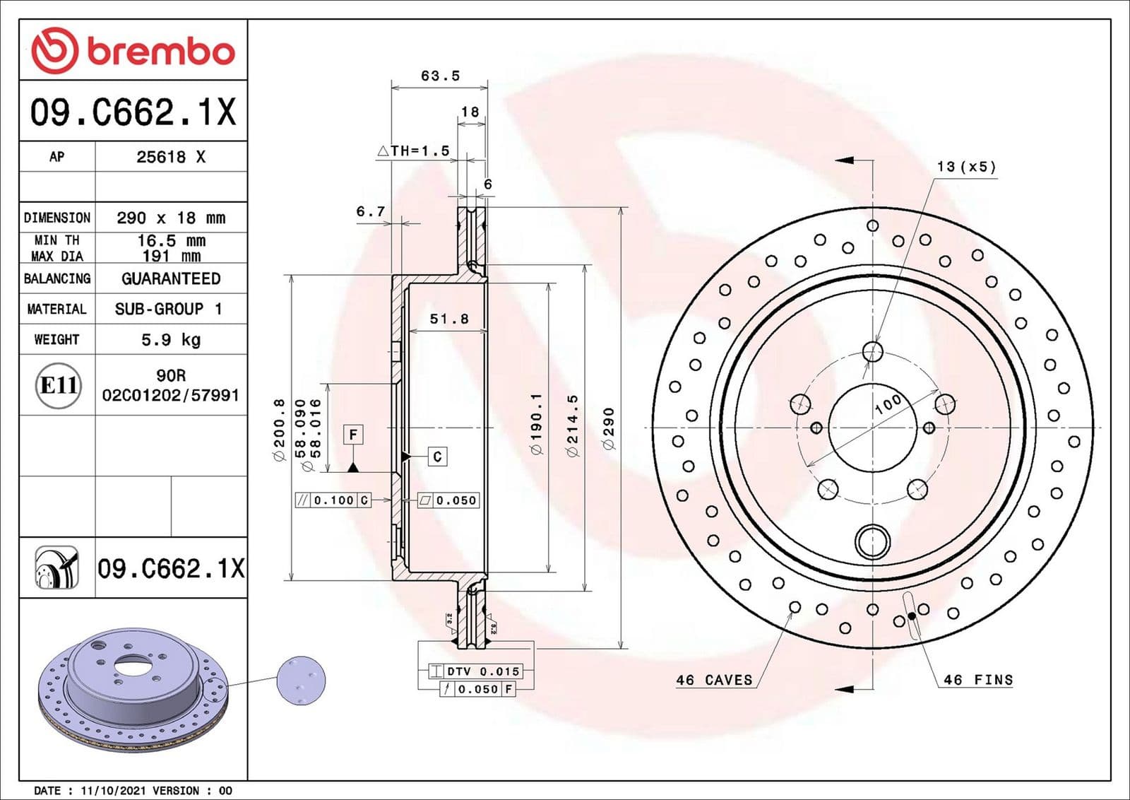 09c6621x Brembo Гальмівний диск