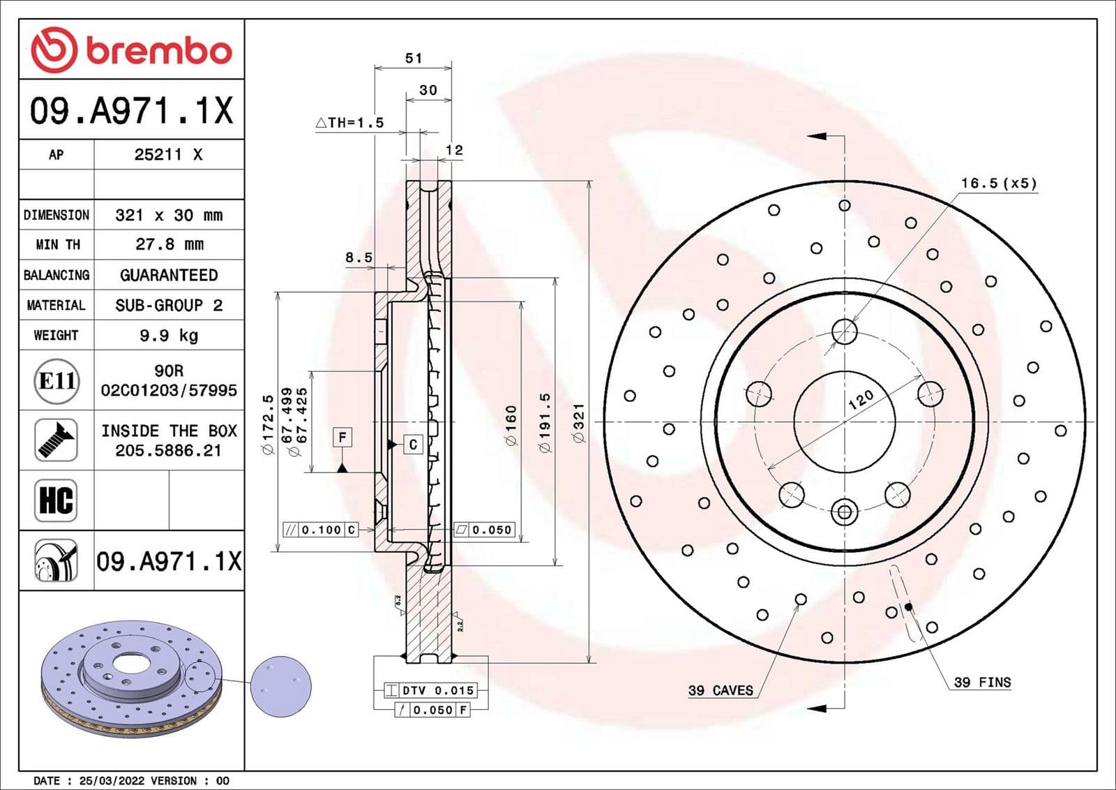 09a9711x Brembo Гальмівний диск
