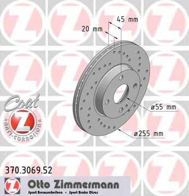 370.3069.52 Zimmermann Гальмівний диск для Mazda MX-5