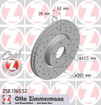 250.1365.52 Zimmermann Гальмівний диск для Ford Mondeo